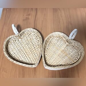 Heart Shape Wicker Basket With Handle Set of 2